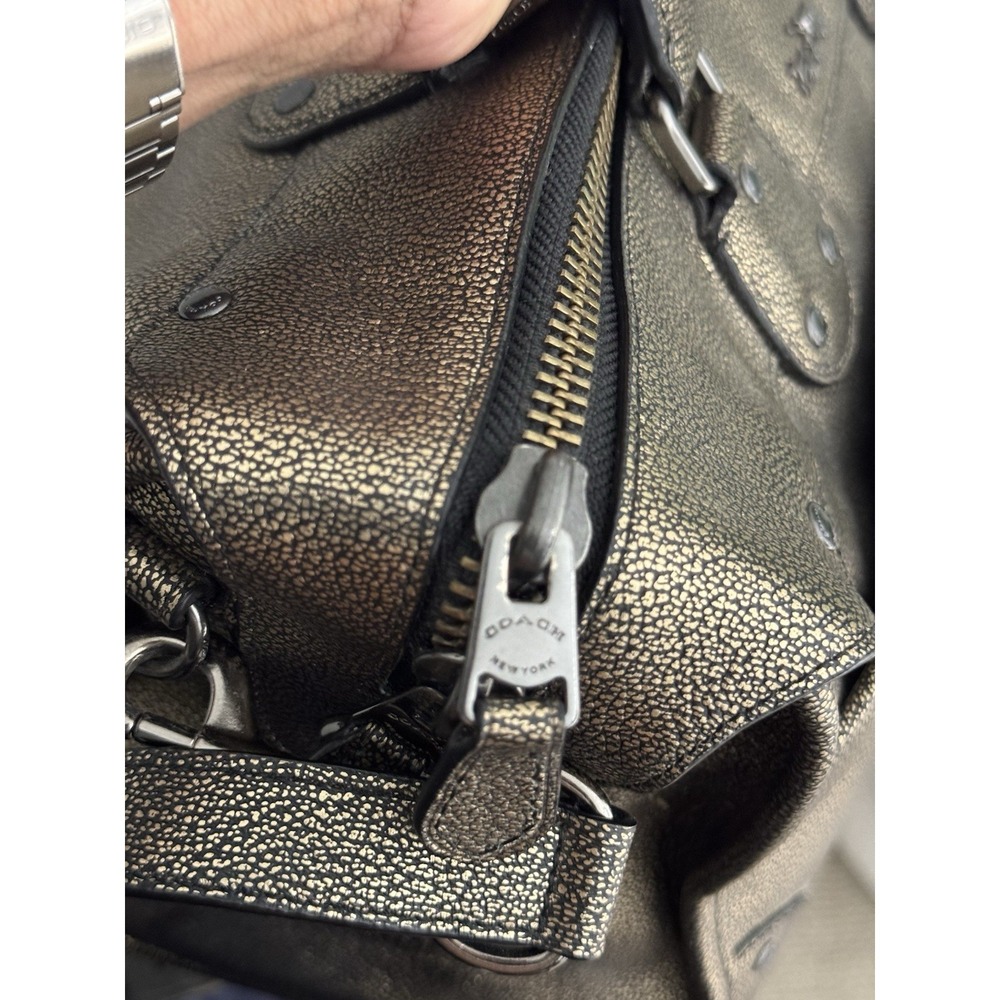 Coach Rhyder 33739 Metallic 2 Tone Leather Satchel Carryall Bag with Long Strap - Picture 13 of 14